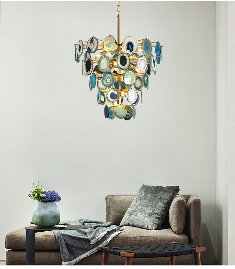 Natural Green Agate Chandelier | Modern Light | Semi-flush Mount For Living Room - Mounts