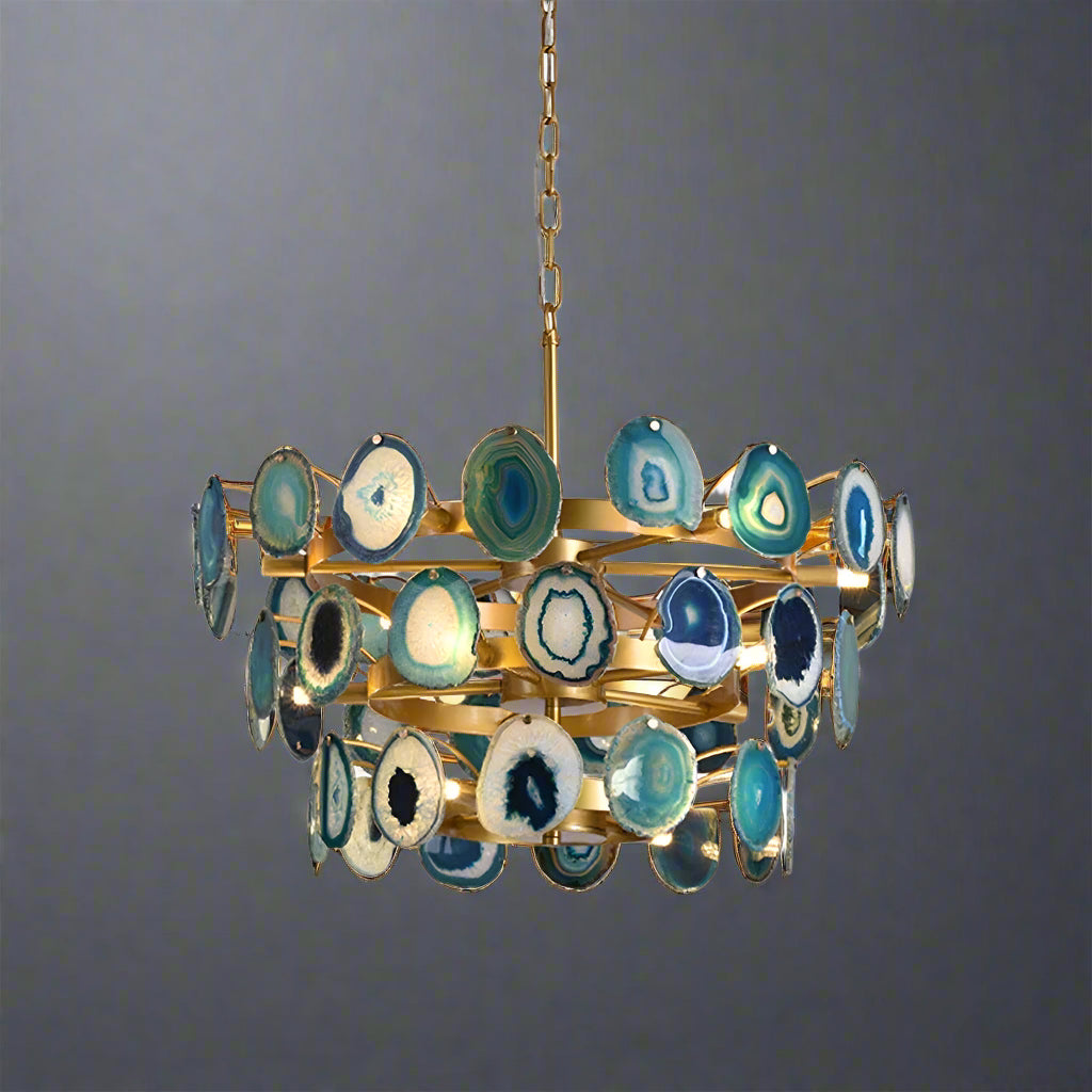 Natural Green Agate Chandelier | Modern Luxury | Semi-flush Mount for Living Room - Chandeliers