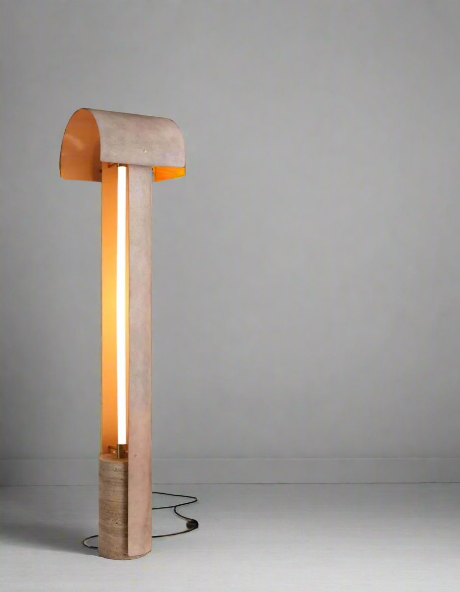 Modern Luxury Floor Lamp with Textured Metal Shade and Stone Base for Living Room Bedroom or Office - Lamps