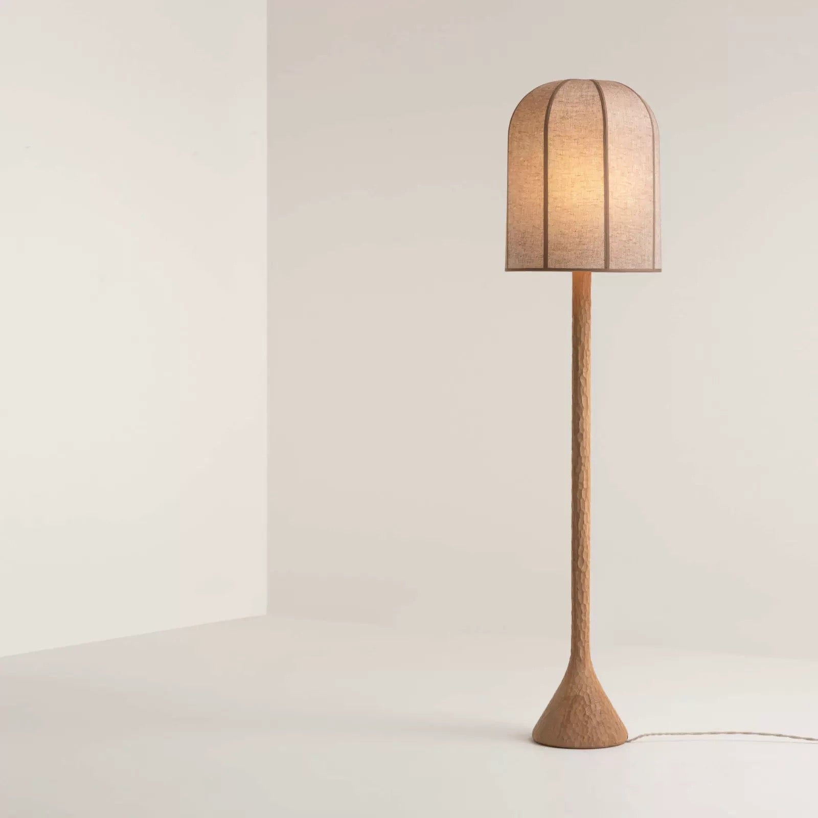 Scandinavian Oak Floor Lamp with Linen Shade – Minimalist Standing for Modern Interiors - Floor Lamps