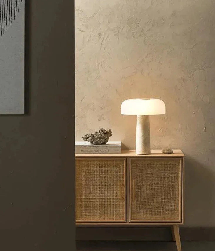Marble Stone Table Lamp Earth Tones Bedside Contemporary Modern Luxe Lighting - Minimalist Lamps