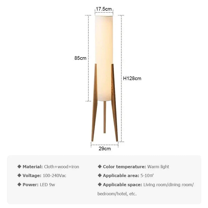 Solid Wood Floor Lamp Fabric Lampshade Modern Bedroom Living Room Decor - Minimalist Floor Lamps