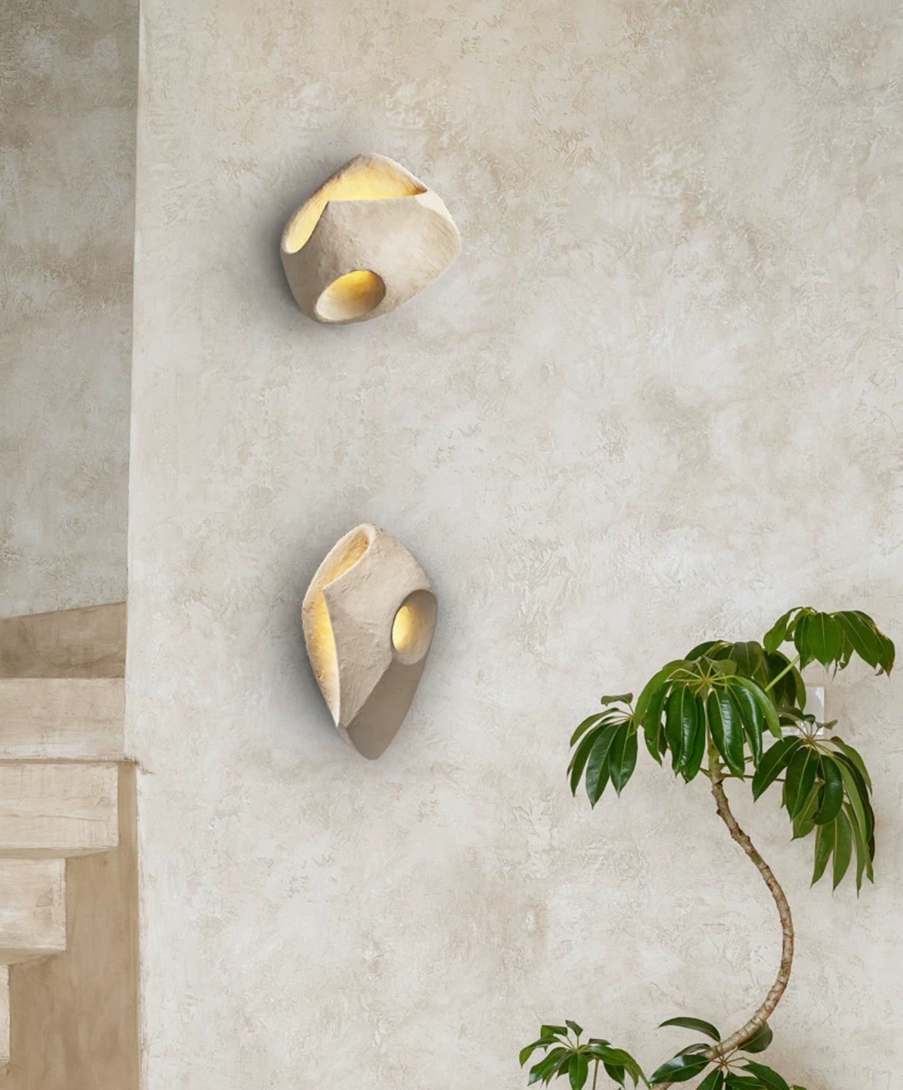 Plaster Wabi-sabi Wall Lamp With Warm Led Light - Minimalist Lamps