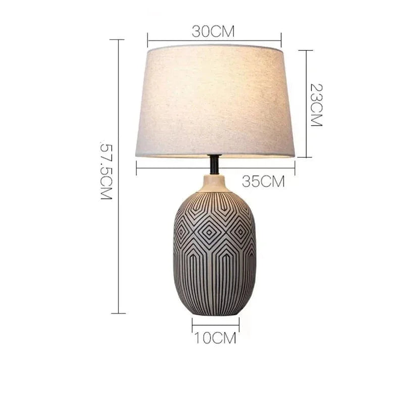 Wabi-sabi Ceramic Table Lamp Zebra Minimalist Desk For Bedroom Living Room - Lamps