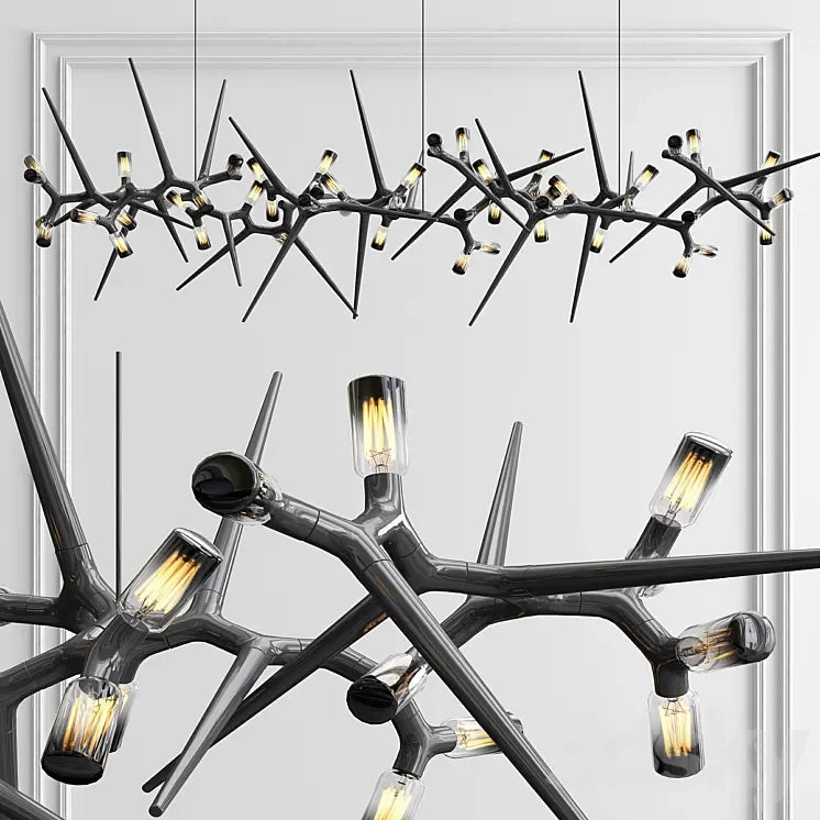 Industrial Modern Chandelier with Exposed Bulbs and Branching Metal Frame – Statement Pendant Light - Semi-flush Mounts