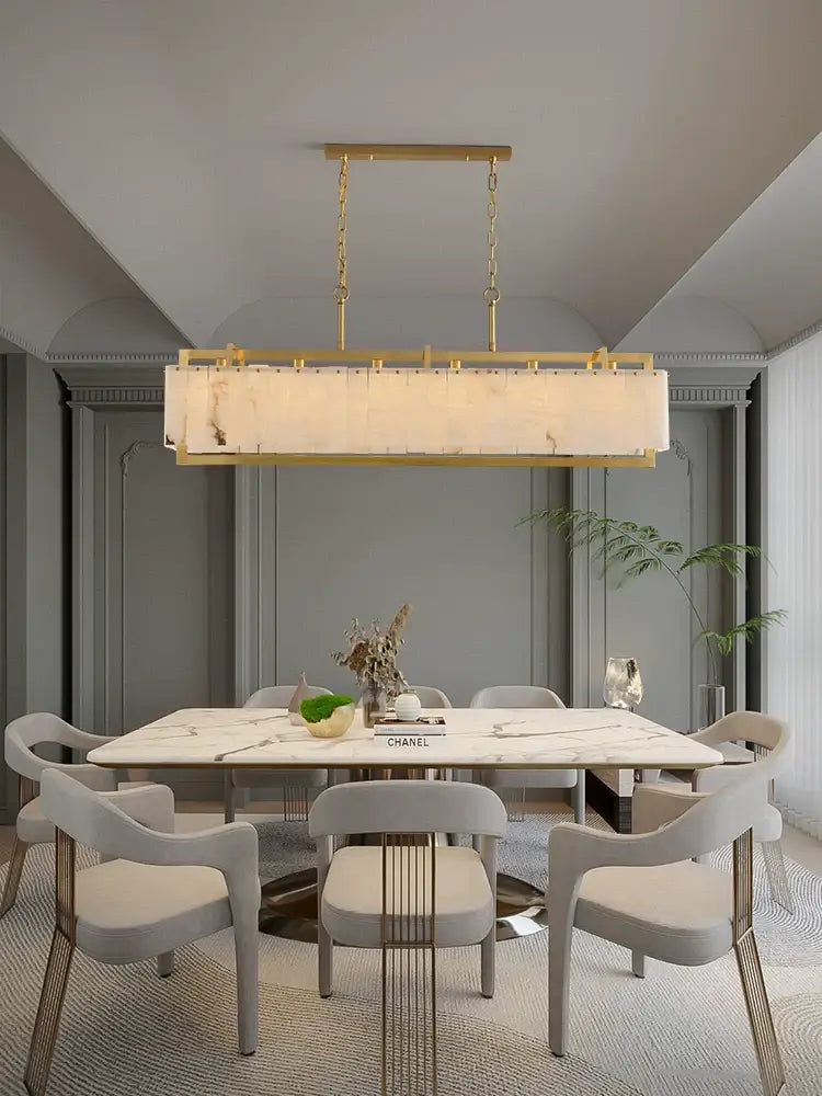 Rectangular Brass and Alabaster Chandelier for Dining Room | Modern Interiors | Casalola Lights - Chandeliers