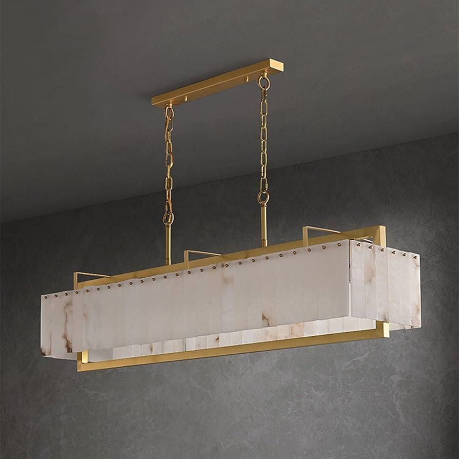 Rectangular Brass and Alabaster Chandelier for Dining Room | Modern Interiors | Casalola Lights - Chandeliers