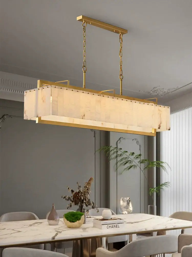 Rectangular Brass and Alabaster Chandelier for Dining Room | Modern Interiors | Casalola Lights - Chandeliers