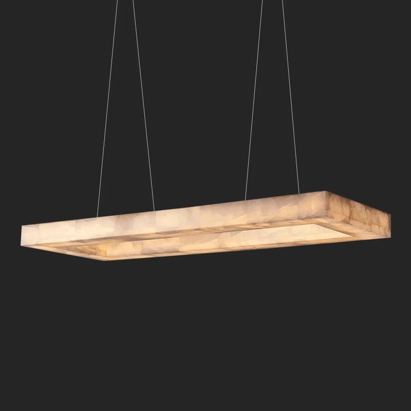 Modern Rectangular Marble Pendant Chandelier – Lamps for Dining Room or Kitchen Island - Lamps