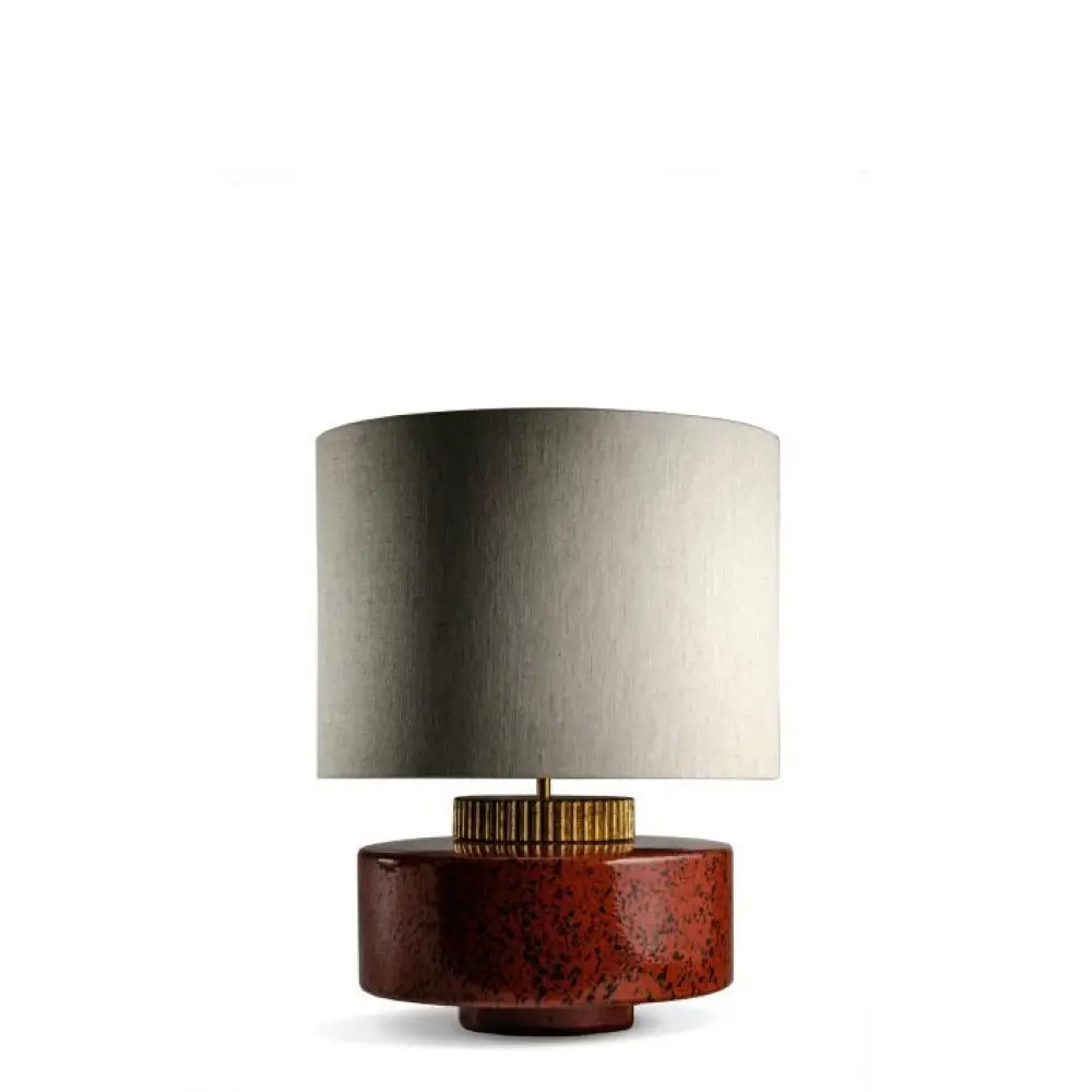 Red Ceramic Table Lamp | Sculptural Designer Lighting with Brass - Lamps