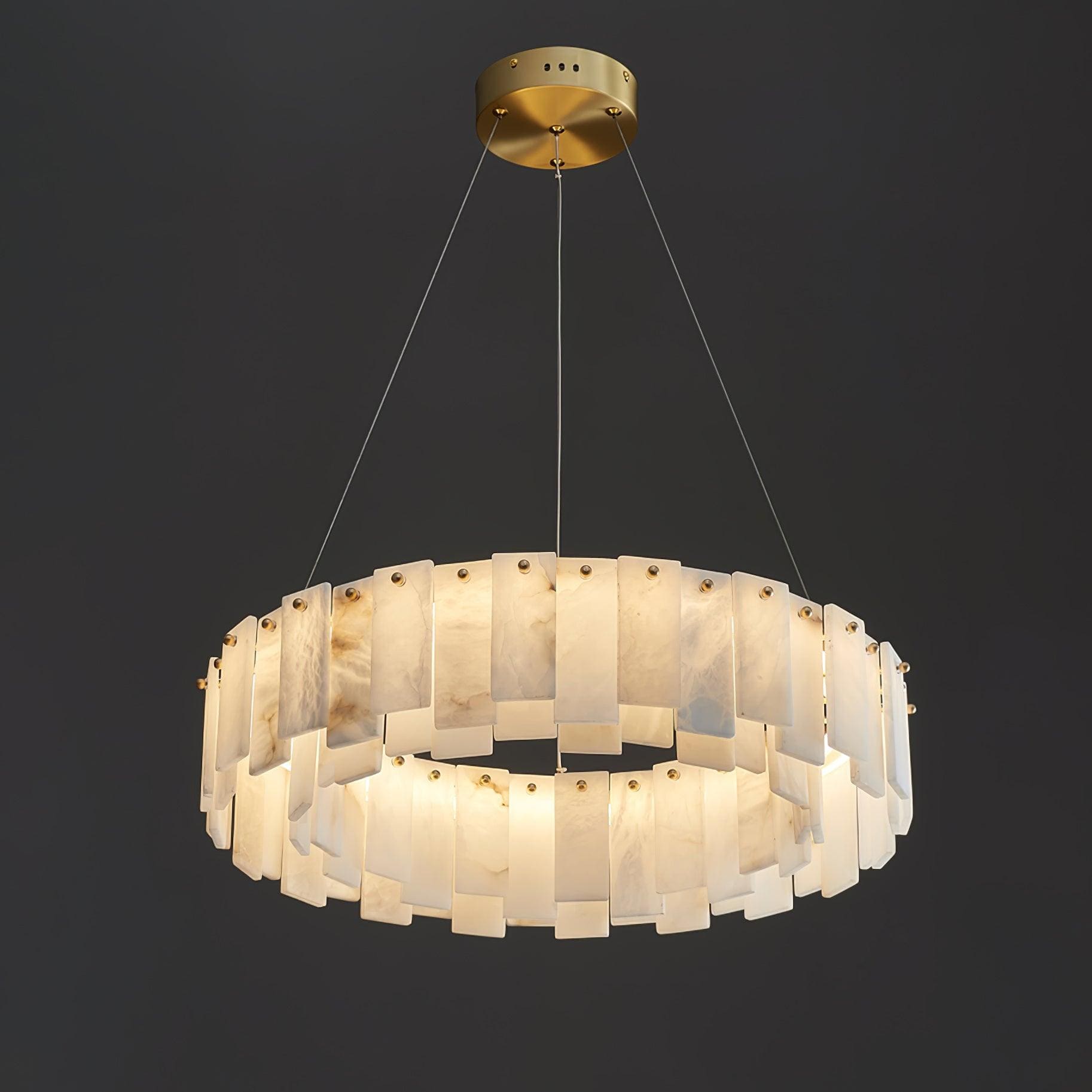 Round Alabaster Chandelier Over the Dining Table or in Living Room | Casalola Lights - Chandeliers