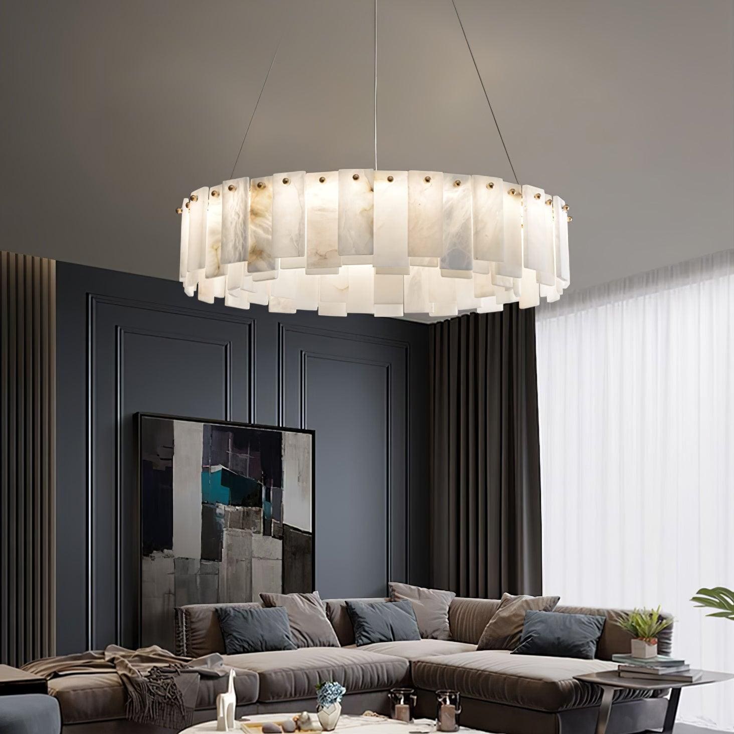 Round Alabaster Chandelier Over the Dining Table or in Living Room | Casalola Lights - Chandeliers