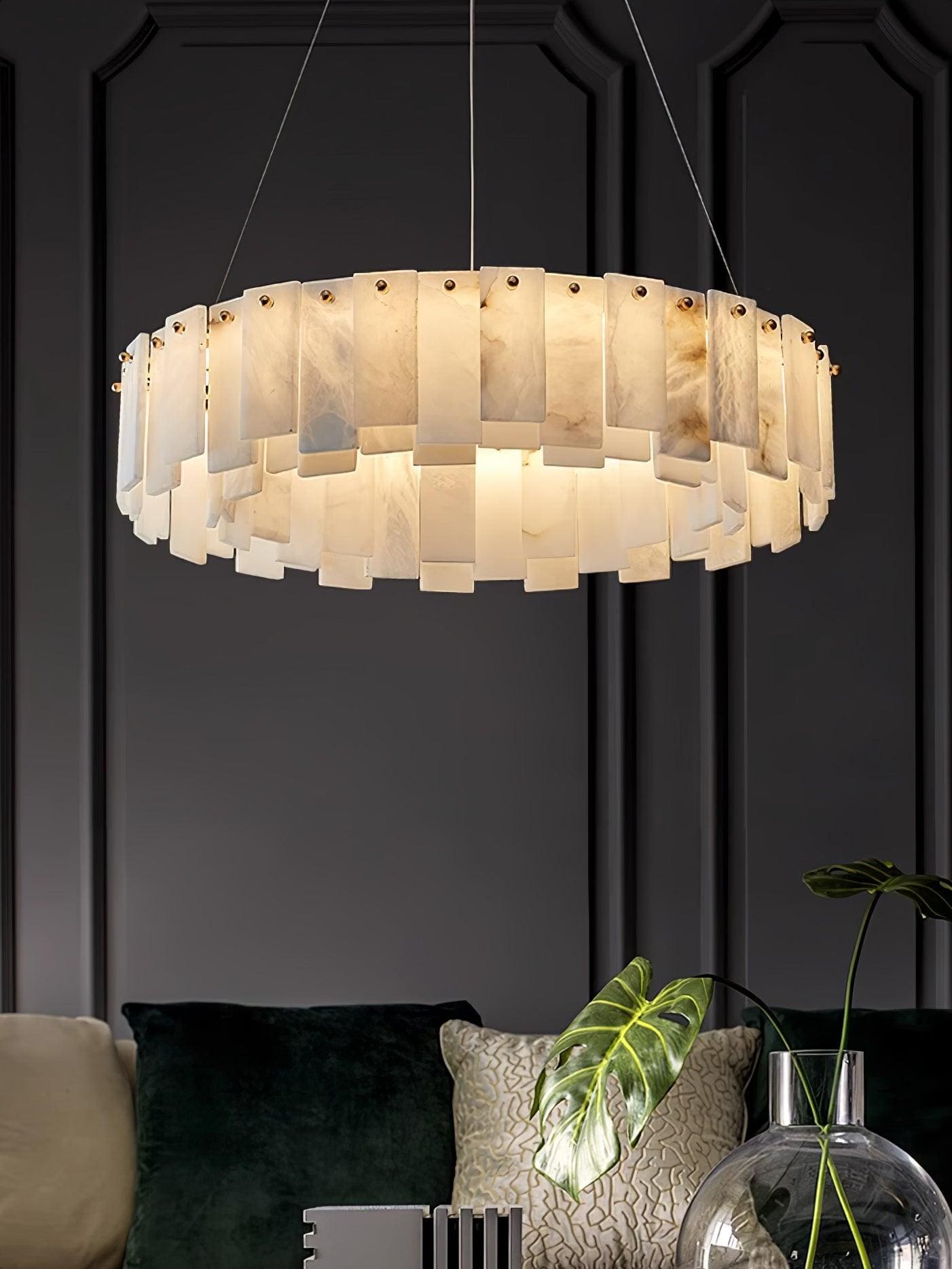 Round Alabaster Chandelier Over the Dining Table or in Living Room | Casalola Lights - Chandeliers