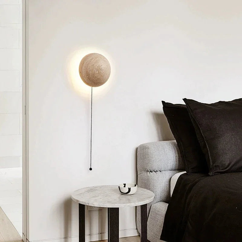 Round Led Marble Wall Sconce Taupe Color Natural Material Light Fixture - Minimalist Lamps