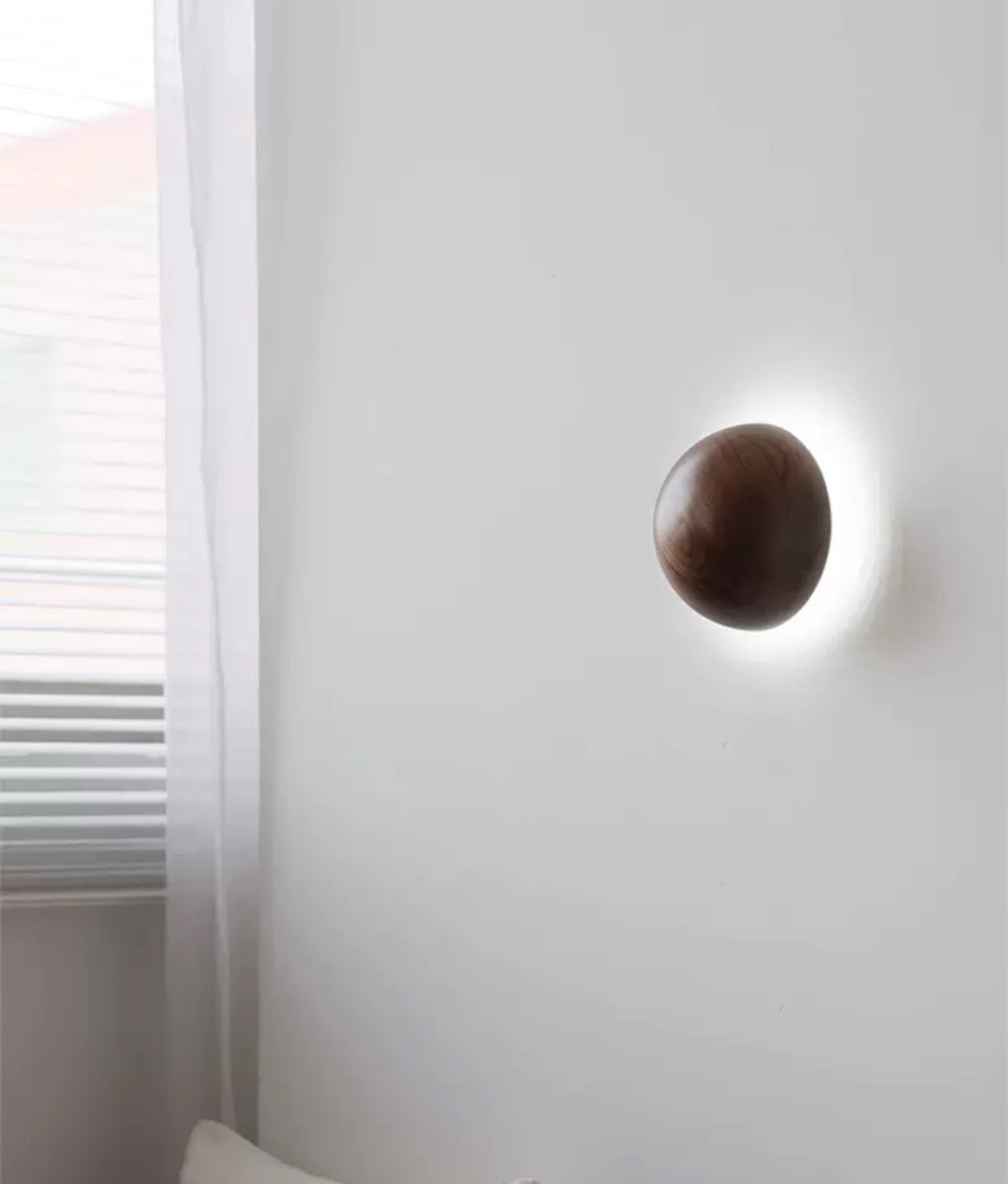 Round Walnut Dome Wall Lamp - 15 Cm Diameter Japandi Style - Minimalist Lamps