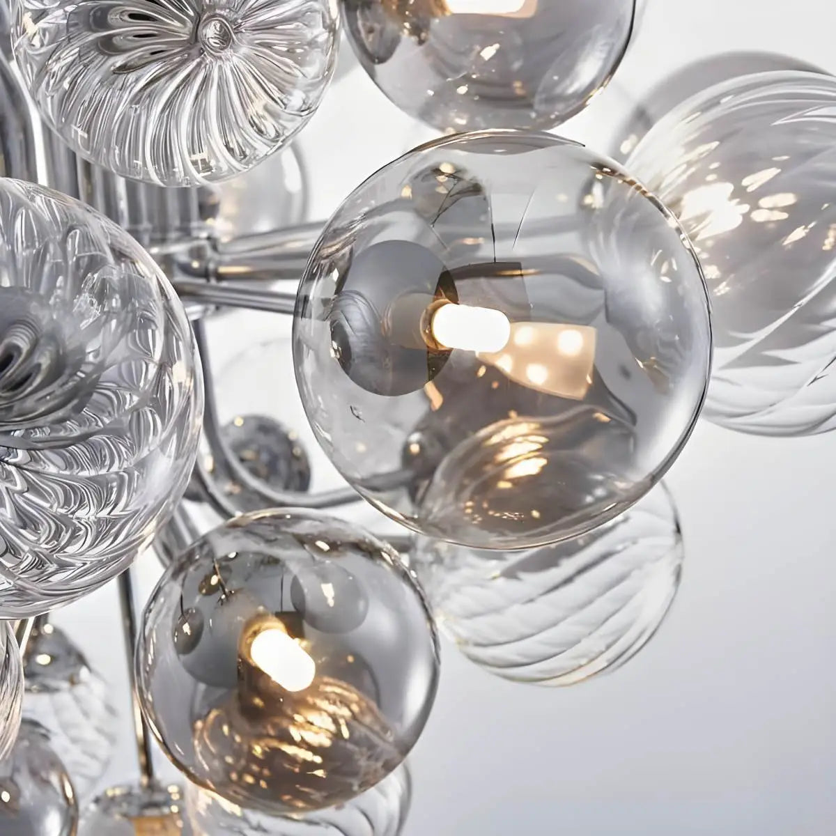 Modern Cluster Glass Globe Chandelier – Smoked and Clear Pendant Light for Living Room or Entryway - Chandeliers