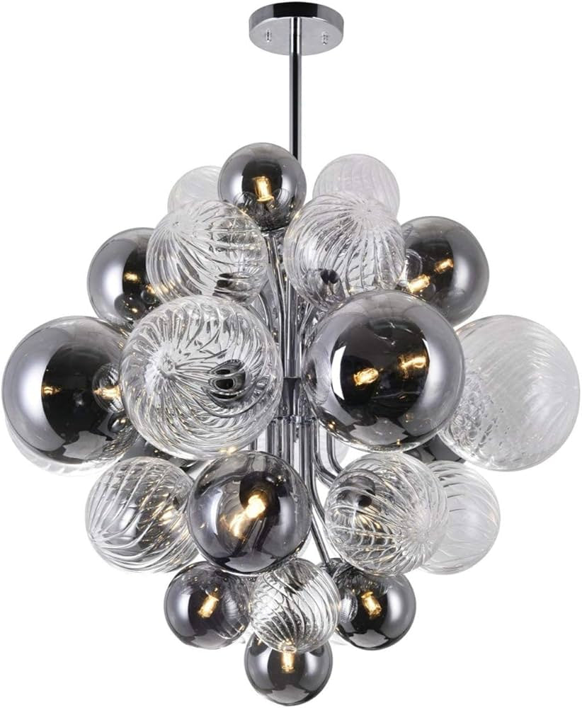 Modern Cluster Glass Globe Chandelier – Smoked and Clear Pendant Light for Living Room or Entryway - Chandeliers