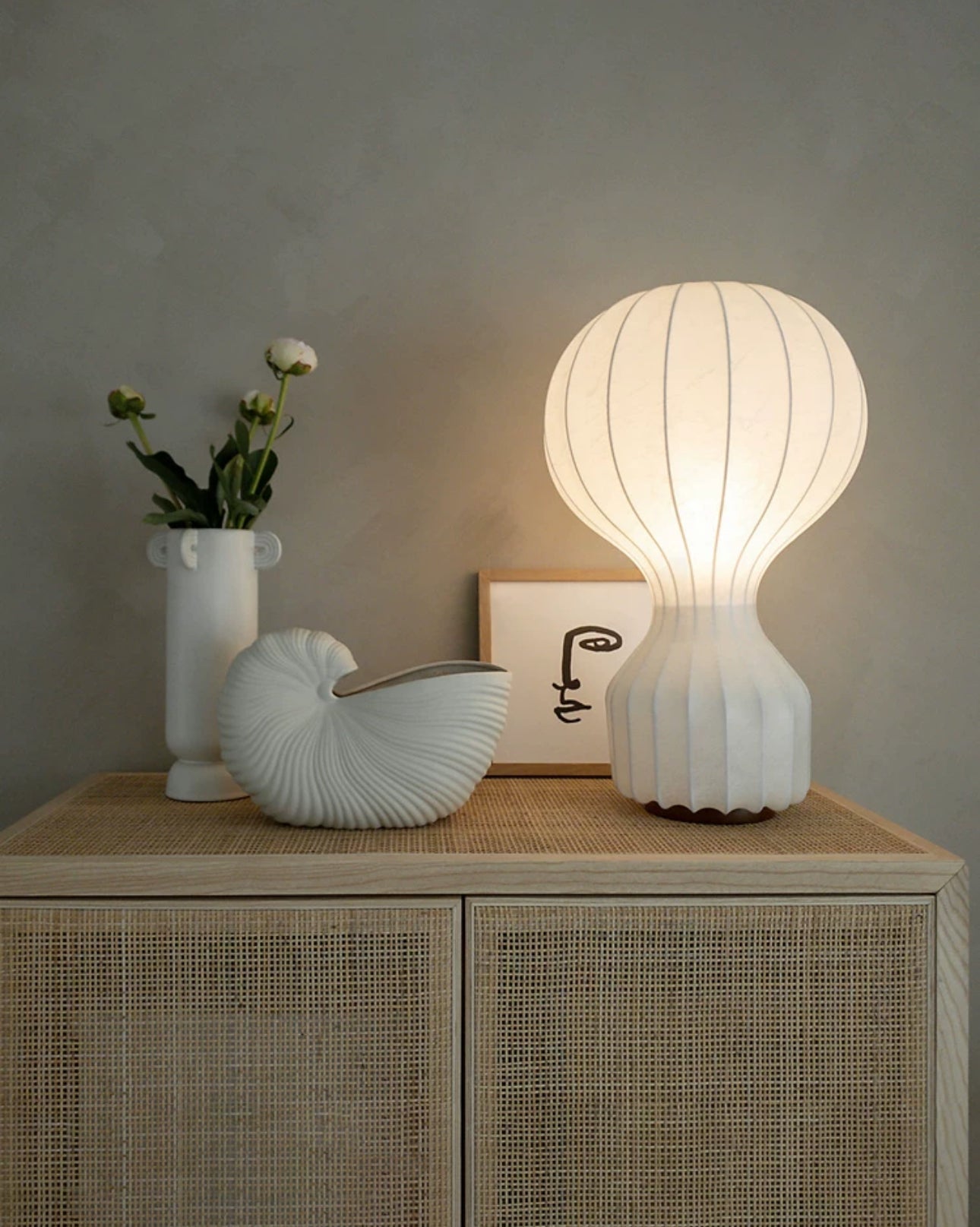 Japandi Table Lamp - Resin And Silk Available In Three Sizes Wabi-sabi Style - Minimalist Lamps