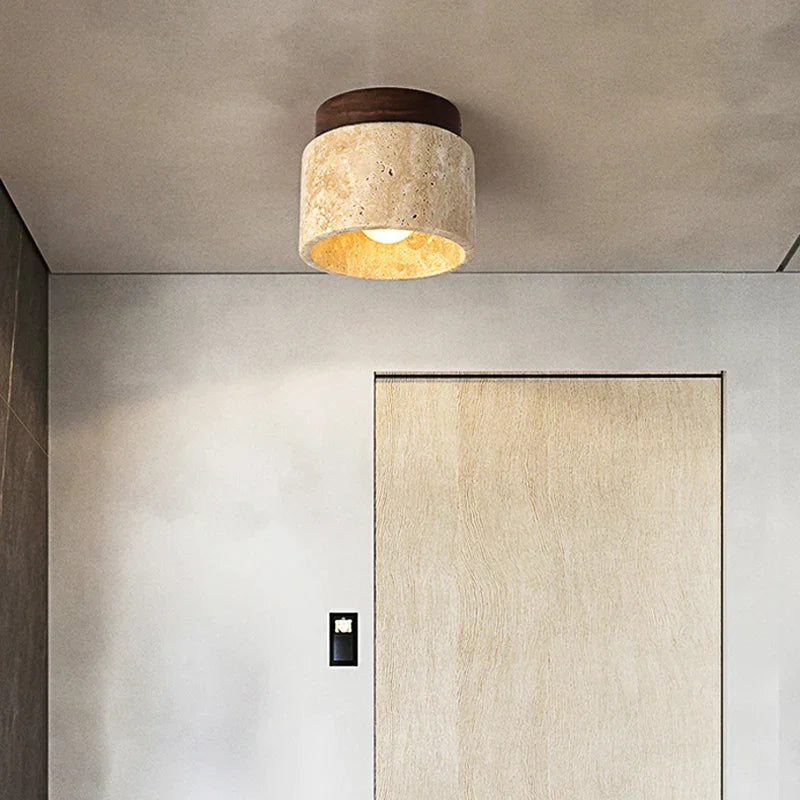 Taupe Wood And Marble Ceiling Light Fixtures For Corridor Living Room Hall Kitchen Bathroom - Flush Mounts