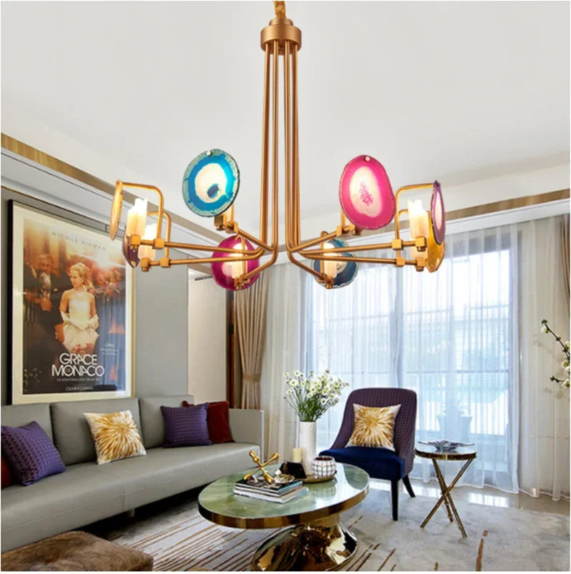 Semi-flush Mount Ceiling Lamp - The Two Tier Agate Chandelier For Living Rooms And Kitchens - Mounts