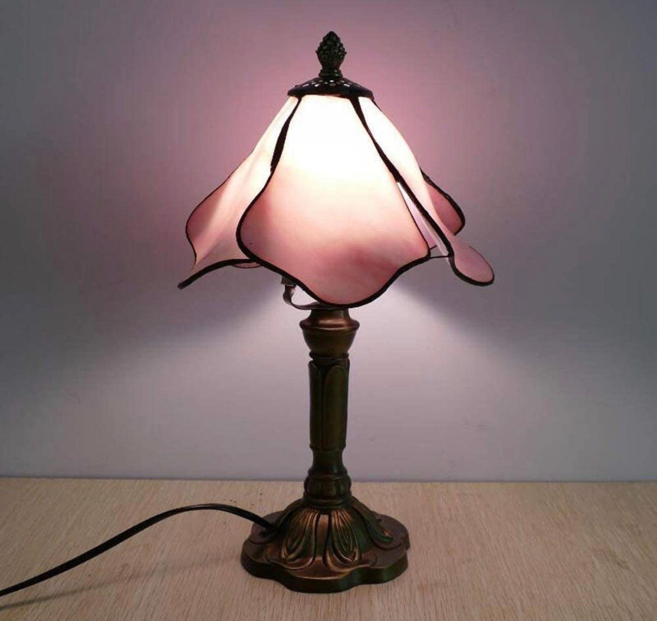Antique Tiffany Table Lamp Copper Colorful Glass - Lamps