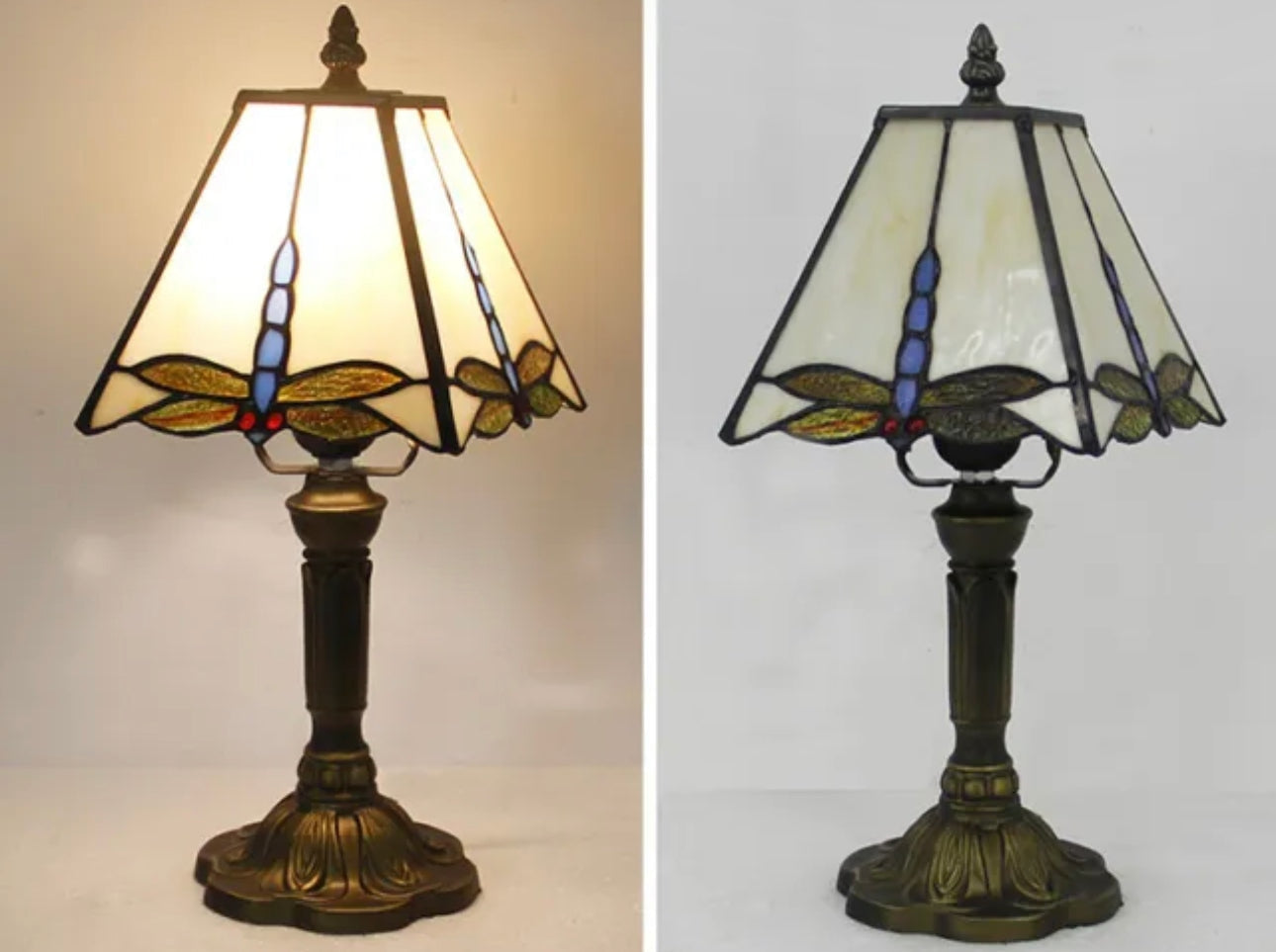 Antique Tiffany Table Lamp With Stained Glass Shade - Lamps