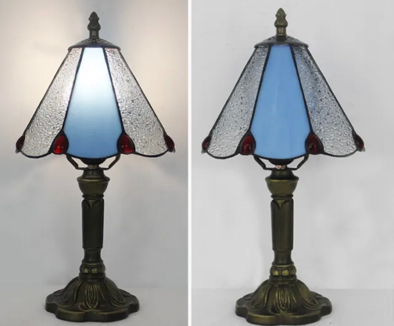 Chic Tiffany Table Lamp Copper Blue Glass Art Nouveau Decor - Lamps