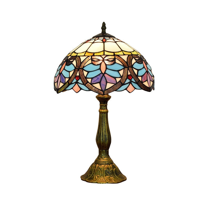 Tiffany Table Lamp Retro Chic Copper Colorful Glass Art Nouveau Design - Lamps