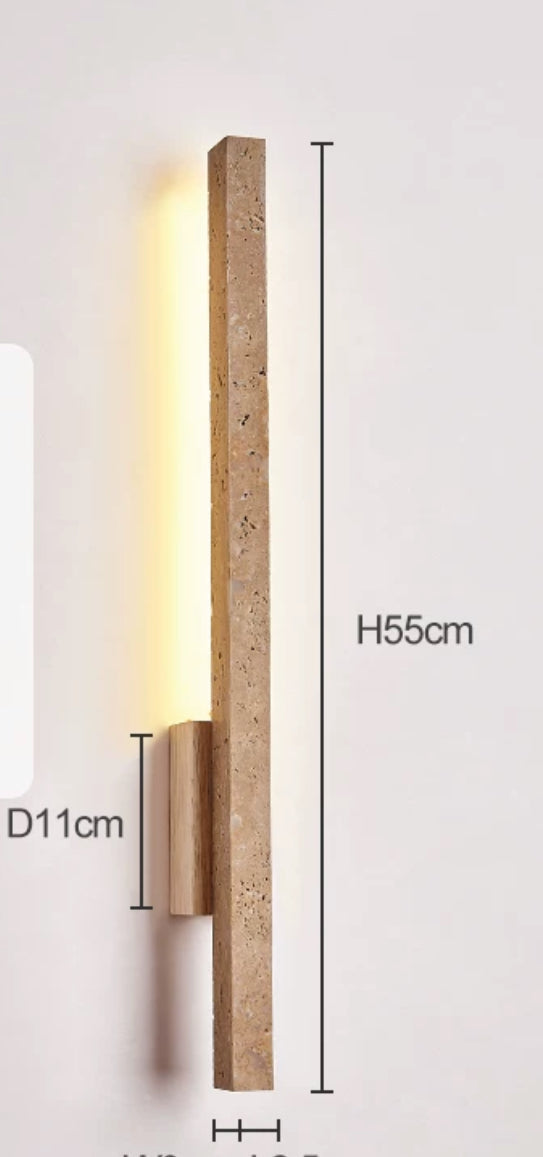 Travertine and Wood Wall Lamp with Warm Led Light Modern Minimalism Home Decor - Minimalist Lamps