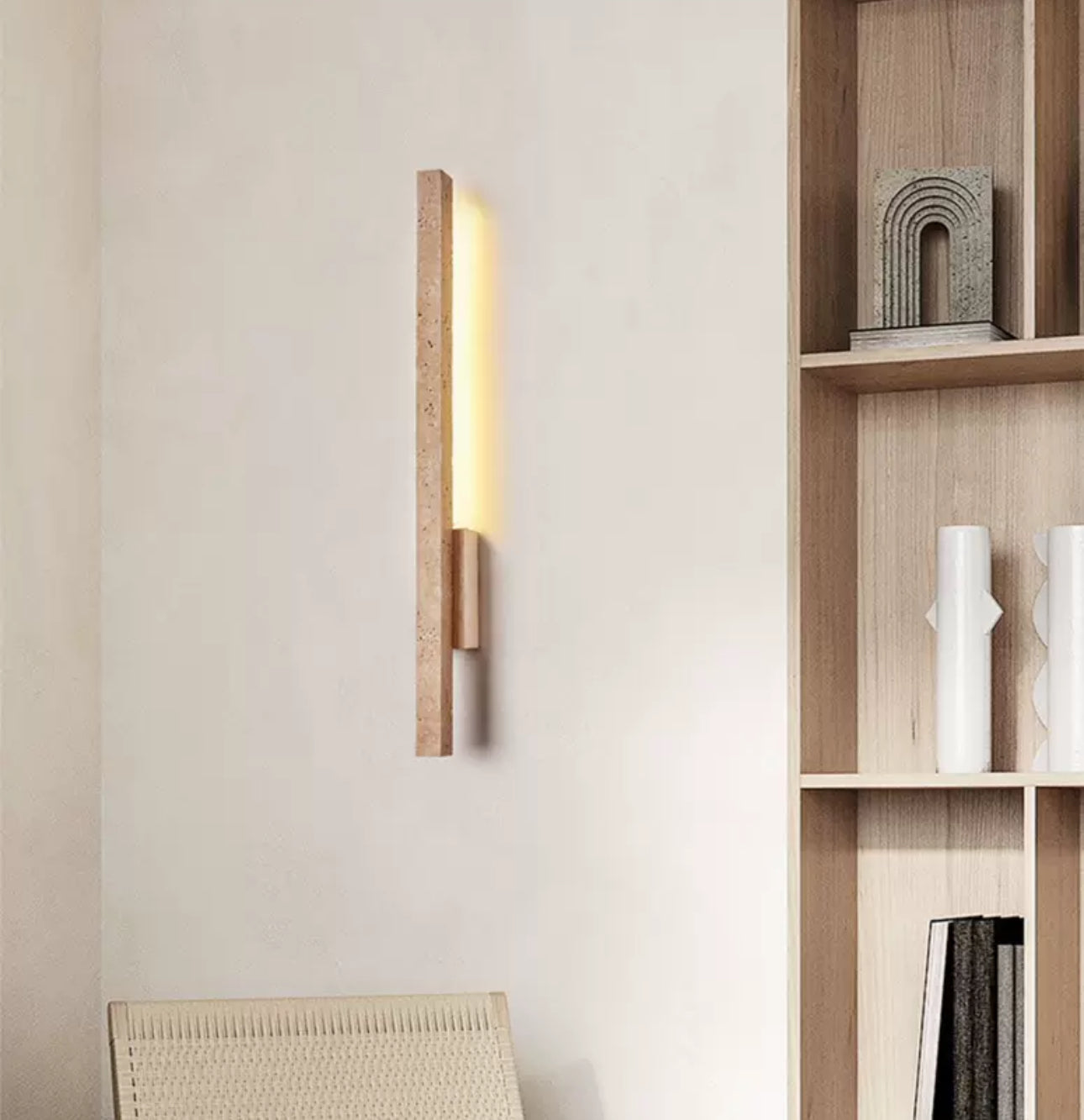 Travertine and Wood Wall Lamp with Warm Led Light Modern Minimalism Home Decor - Minimalist Lamps