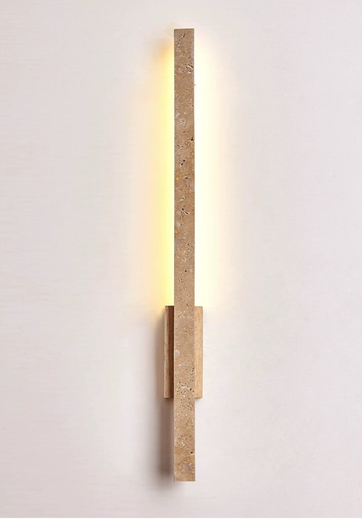 Travertine and Wood Wall Lamp with Warm Led Light Modern Minimalism Home Decor - Minimalist Lamps