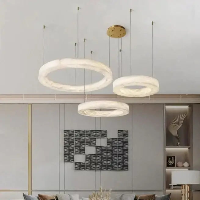 Rivage Triplo Round Alabaster Chandelier for Dining Room Living Room | Modern Luxury | Casalola Lights - Chandeliers