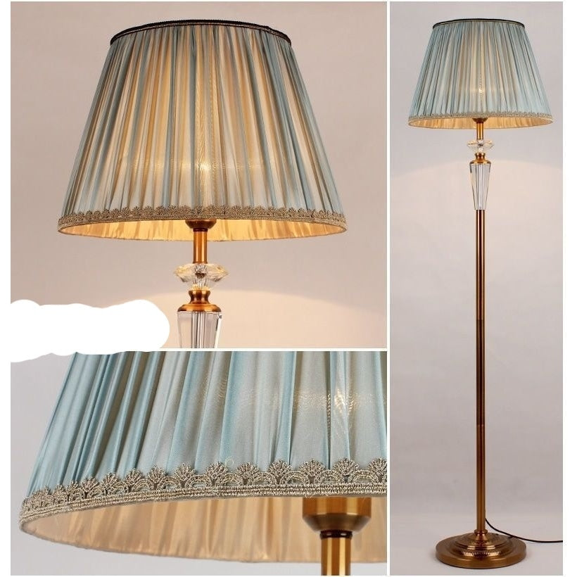 Vintage Floor And Table Lamps - White Fabric Lampshade Crystal Iron Base - Lamps