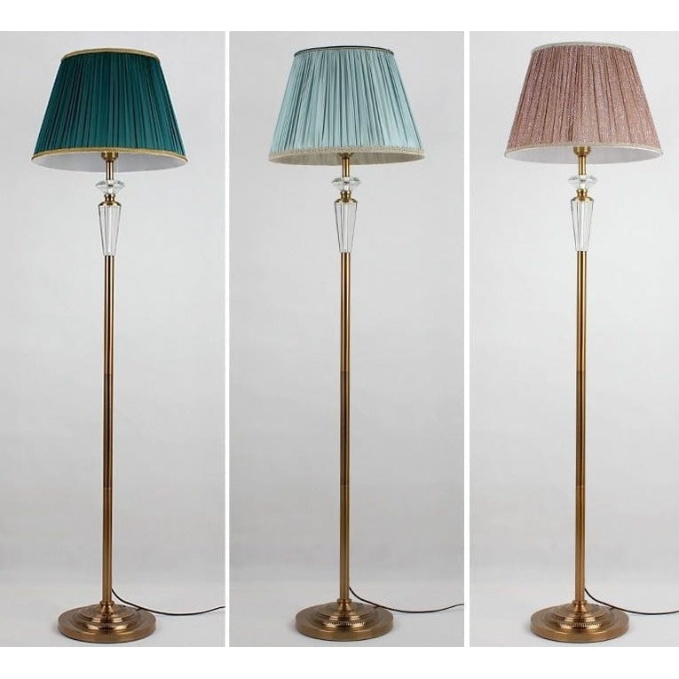 Vintage Floor And Table Lamps - White Fabric Lampshade Crystal Iron Base - Lamps