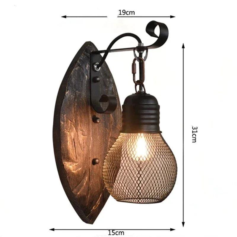 Vintage Industrial Wood Iron Wall Lamp For Living Room Dining - Minimalist Lamps