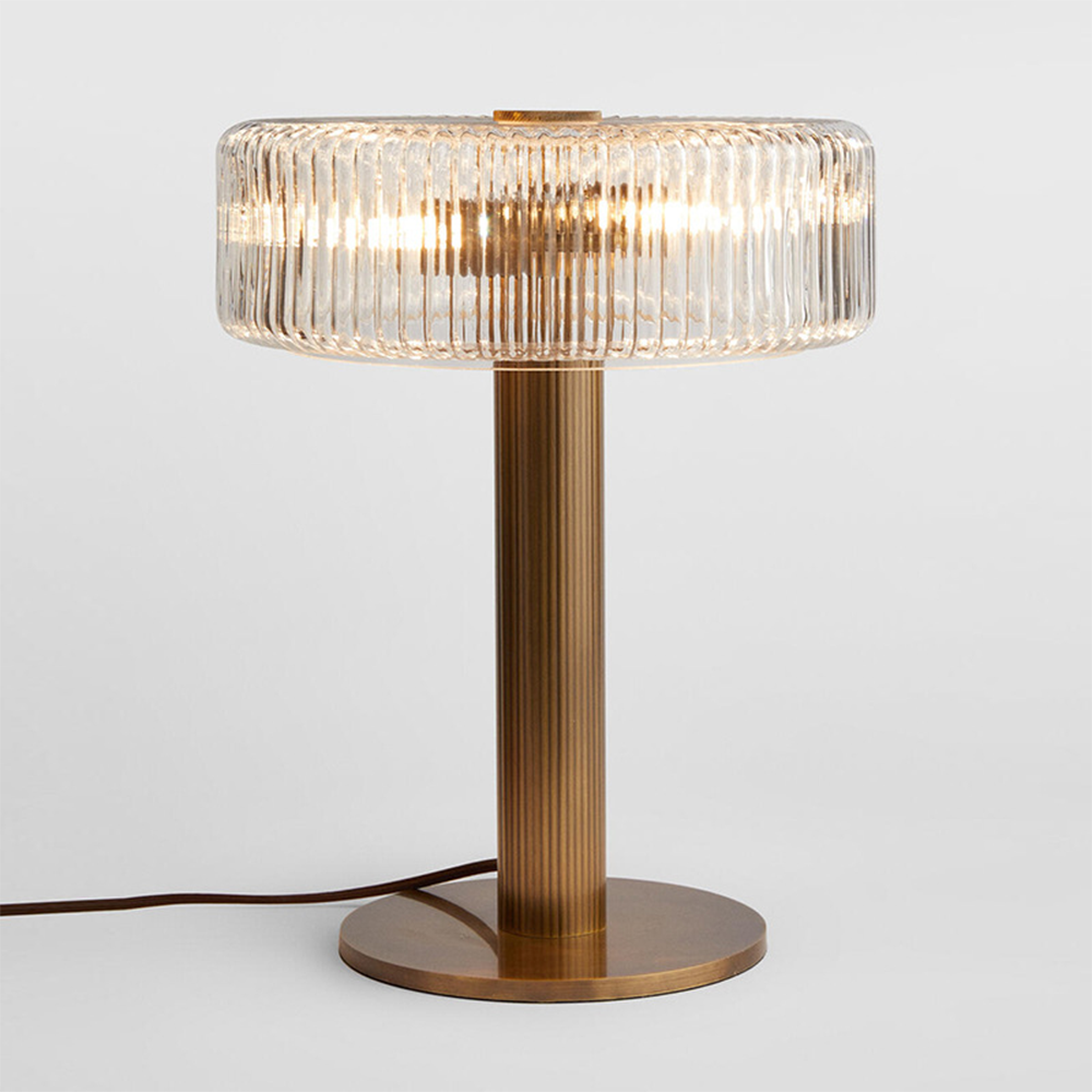 Ribbed Glass and Brass Table Lamp – Modern Bedside or Desk - Art Deco Lamps