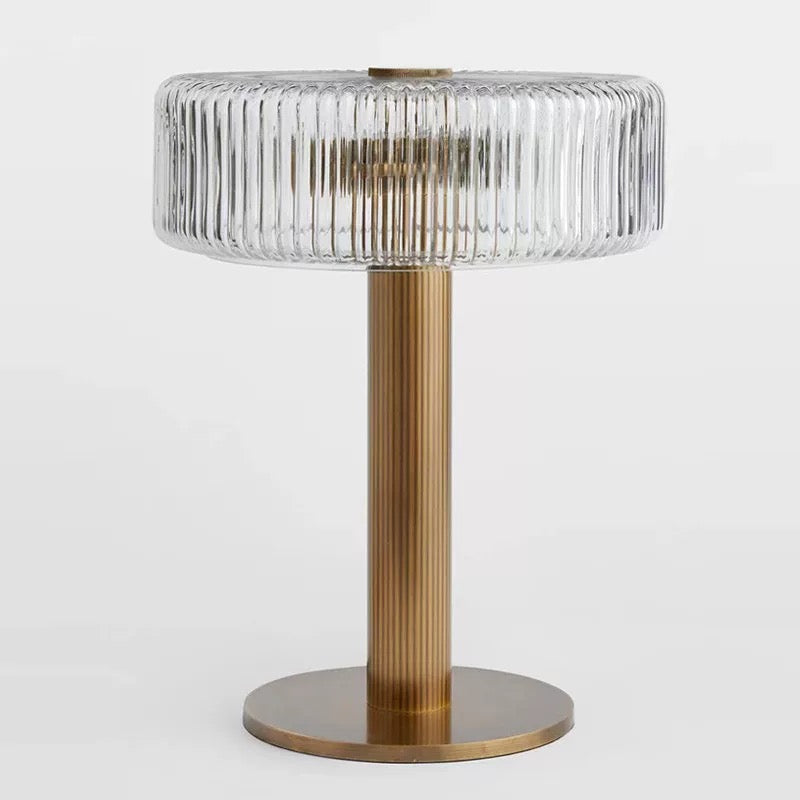 Ribbed Glass and Brass Table Lamp – Modern Bedside or Desk - Art Deco Lamps