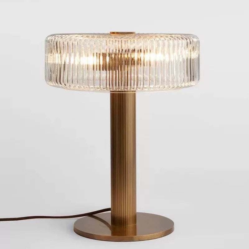 Ribbed Glass and Brass Table Lamp – Modern Bedside or Desk - Art Deco Lamps