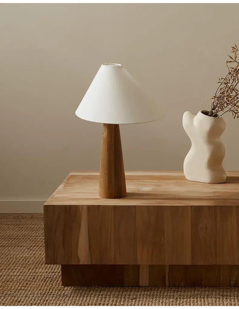 Vintage Solid Wood Table Lamp Japandi Lamps Unique Earth Tones - Minimalist Lamps