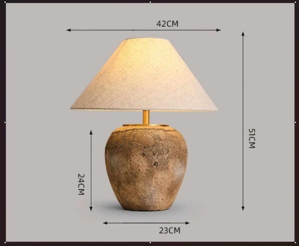 Vintage Taupe Wabi Style Table Lamp | Ceramic Bedside - Lamps