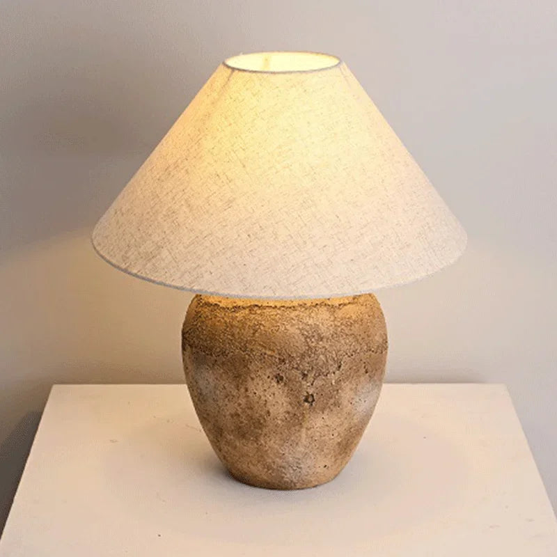 Vintage Taupe Wabi Style Table Lamp | Ceramic Bedside - Minimalist Lamps
