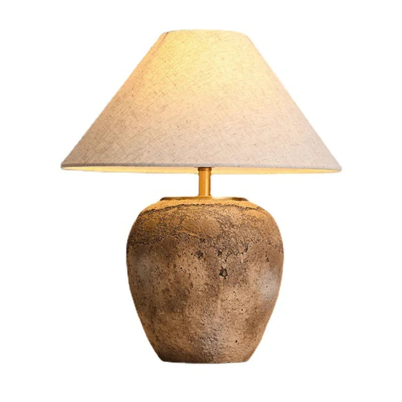 Vintage Taupe Wabi Style Table Lamp | Ceramic Bedside - Minimalist Lamps