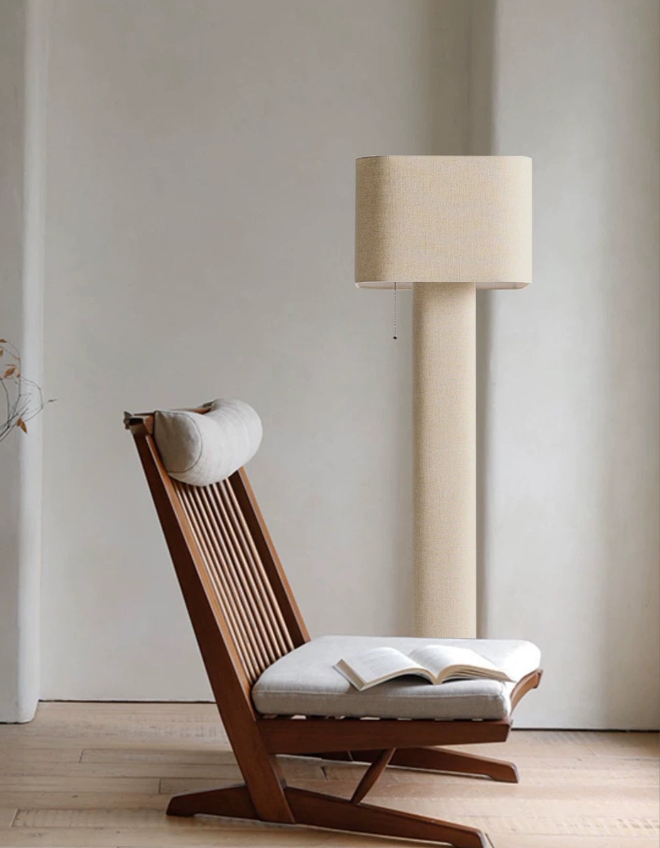 Wabi-sabicontemporary Fabric Floor Lamp with Cylindrical Base ?? Minimalist Linen Shade Standing Light - Floor Lamps