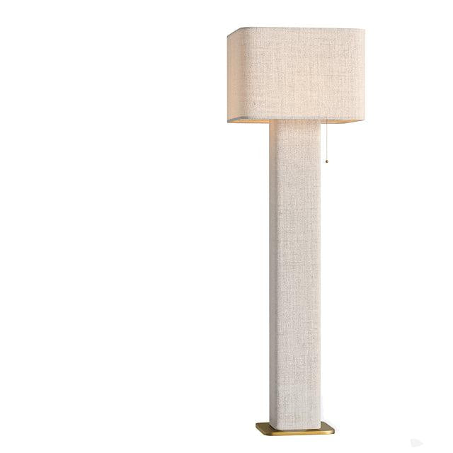 Wabi-sabicontemporary Fabric Floor Lamp with Cylindrical Base – Minimalist Linen Shade Standing Light - Floor Lamps