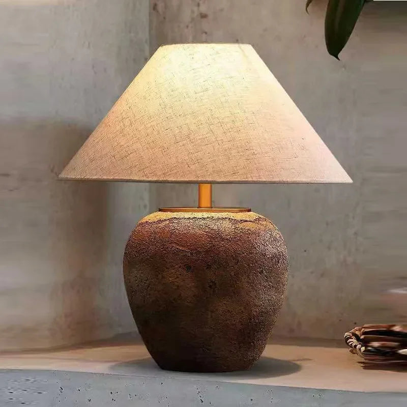 Wabi Style Ceramic Table Lamp - Modern Japandi Led In Earth Tones E27 Base For Bedroom Decor - Minimalist Lamps