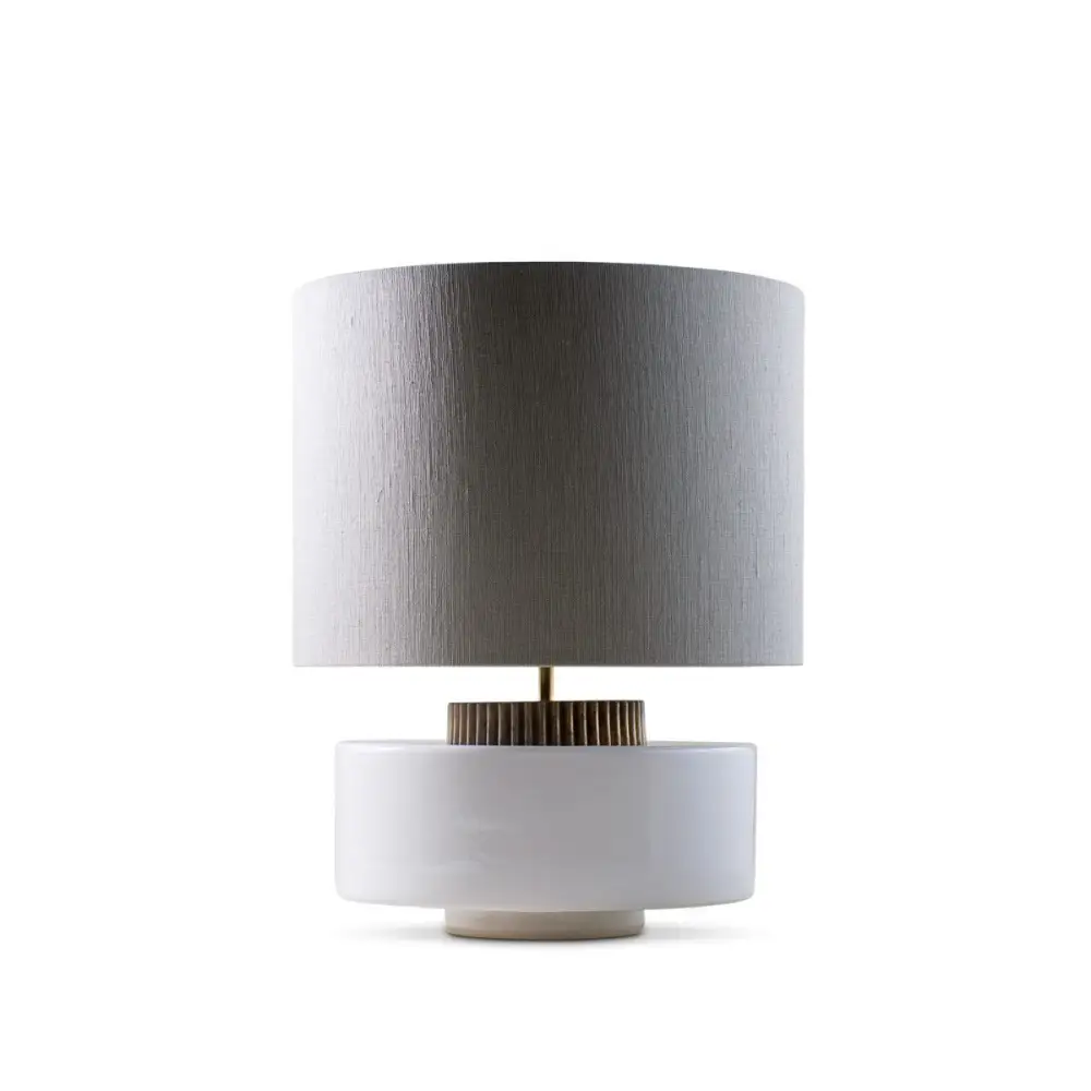 White Ceramic Table Lamp | Sculptural Designer Lighting with Brass - Lamps