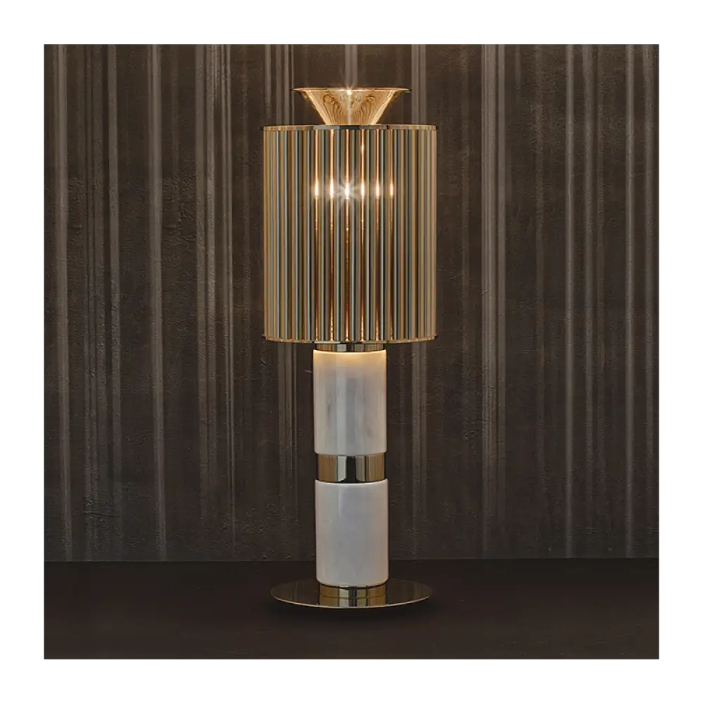 Black Marble & Brass Table Lamp | Art Deco Statement Lighting - Lamps