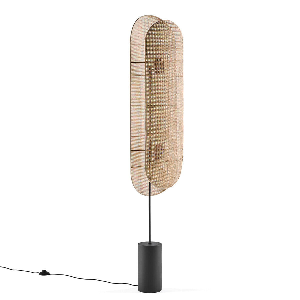 Modern Rattan Floor Lamp with Woven Shades and Black Base – Boho Chic Standing Light for Living Room Bedroom