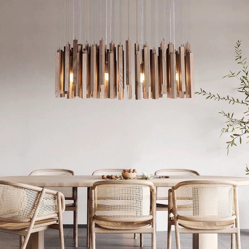 Wood Beam Pendant Light – Rustic Linear Chandelier for Dining Room Kitchen or Living - Lamps