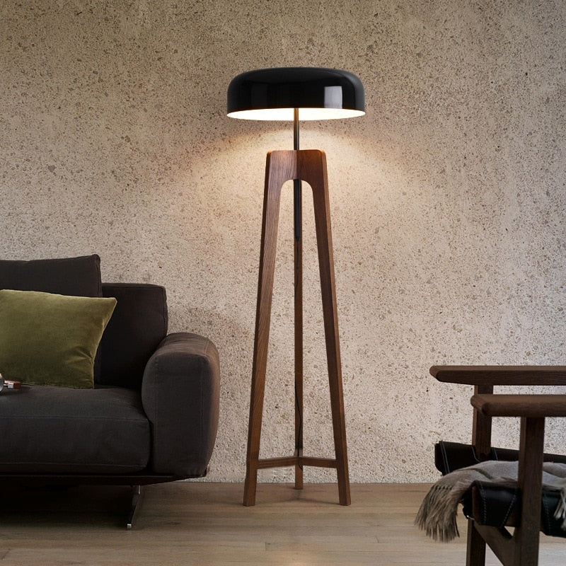 Tripod Table Lamp Wood Black Acrylic Lampshade And Floor Lighting Japandi Decor - Minimalist Lamps